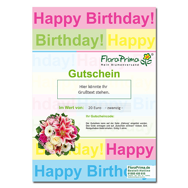 Digitaler Blumengutschein Happy Birthday