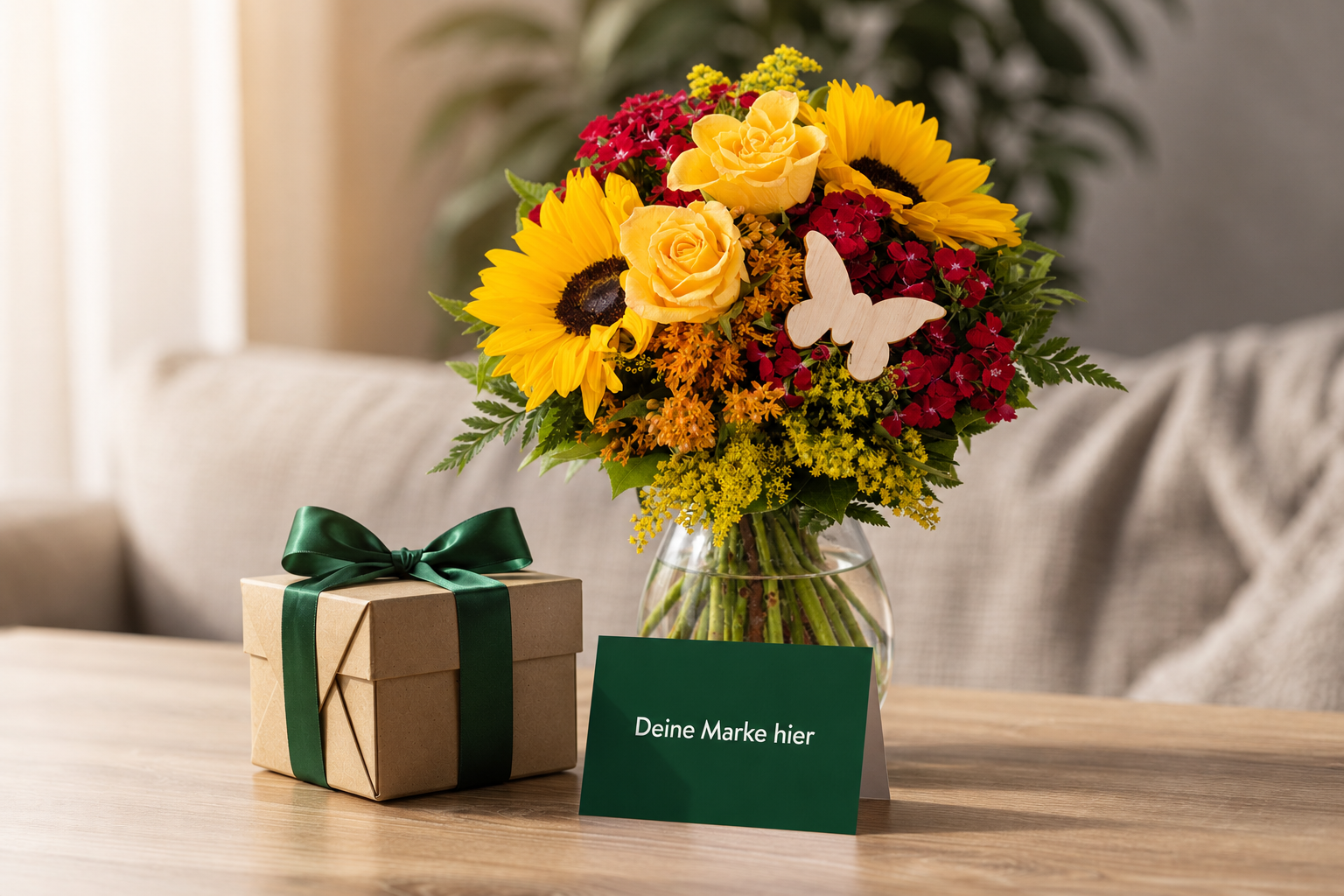 Blumen im Corporate Design mit Grußkarte und Markenauftritt