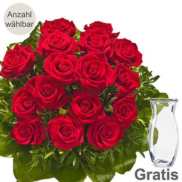Roter Rosenstrauß mit Vase