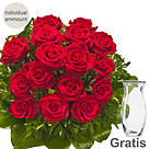 Individual red roses with vase