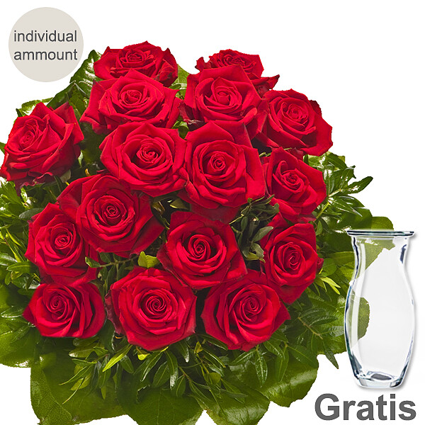 Individual red roses with vase