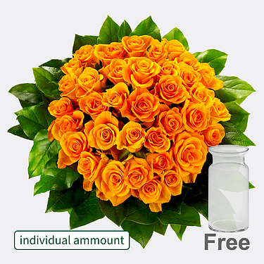Individual orange roses with vase