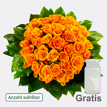 Oranger Rosenstrauß mit Vase