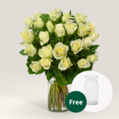 Individual white roses with vase