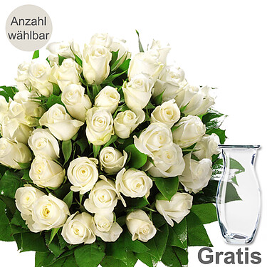 Weißer Rosenstrauß mit Vase
