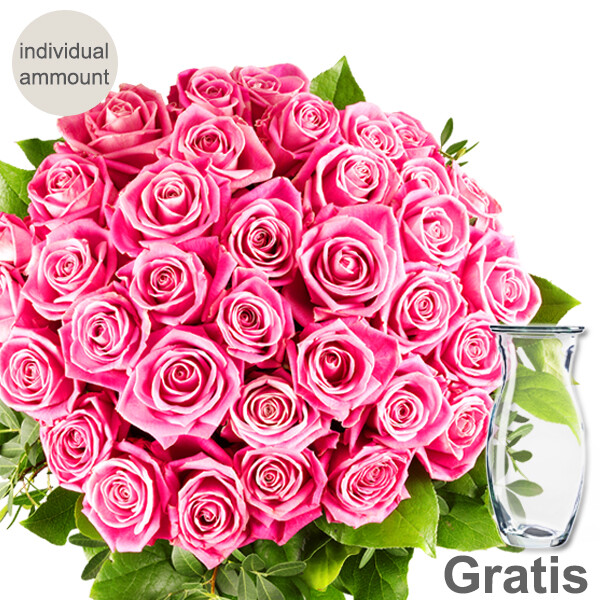 Individual pink roses with vase