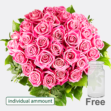 Individual pink roses with vase