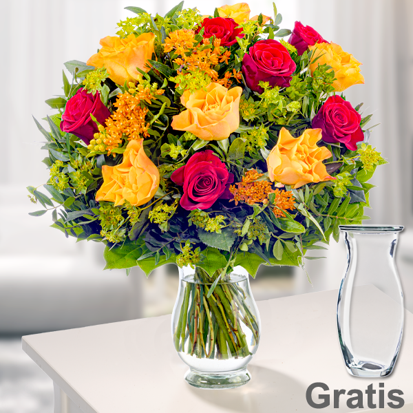 Rosenstrauß Rubin mit Vase