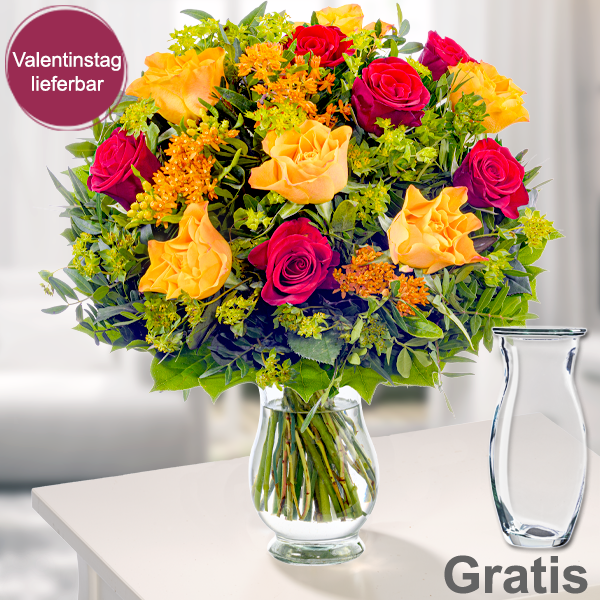 Rosenstrauss Rubin Mit Vase Blumen Online Verschicken Auf Floraprima De