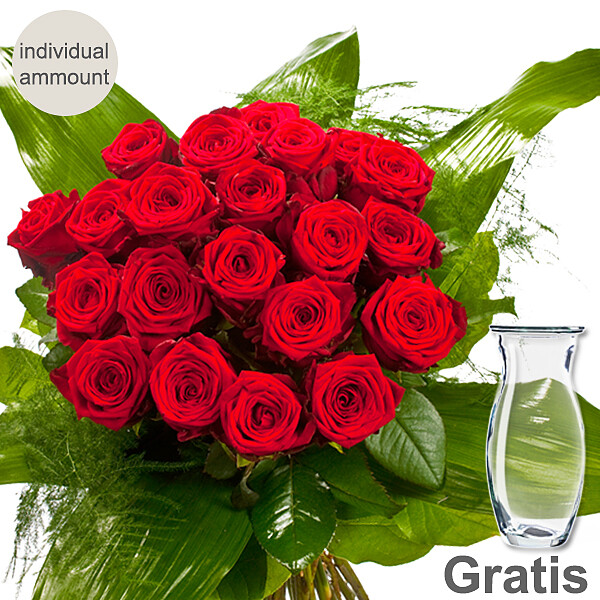 Long-Stemmed Roses in a bouquet with vase