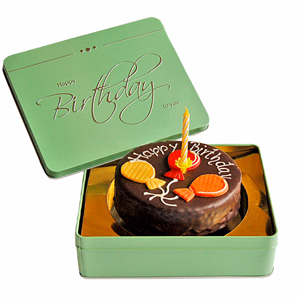Dessert Sacher Cake „Happy Birthday“ with candle
