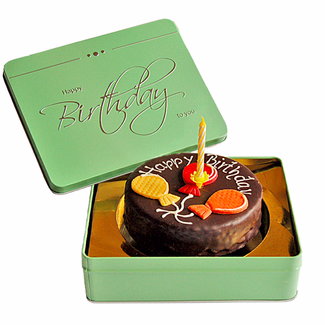 Dessert Sacher Cake „Happy Birthday“ with candle
