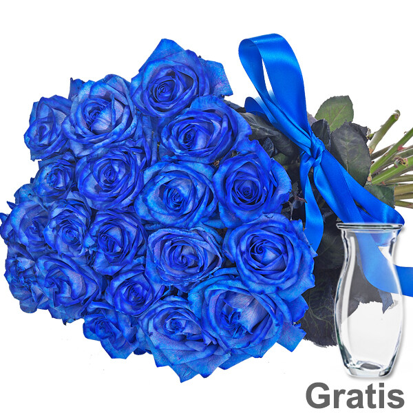 Blaue Rosen im Bund mit Vase Blumen online verschicken auf FloraPrima.de Blaue Rosen im Bund mit Vase Blumen online verschicken auf FloraPrima.de