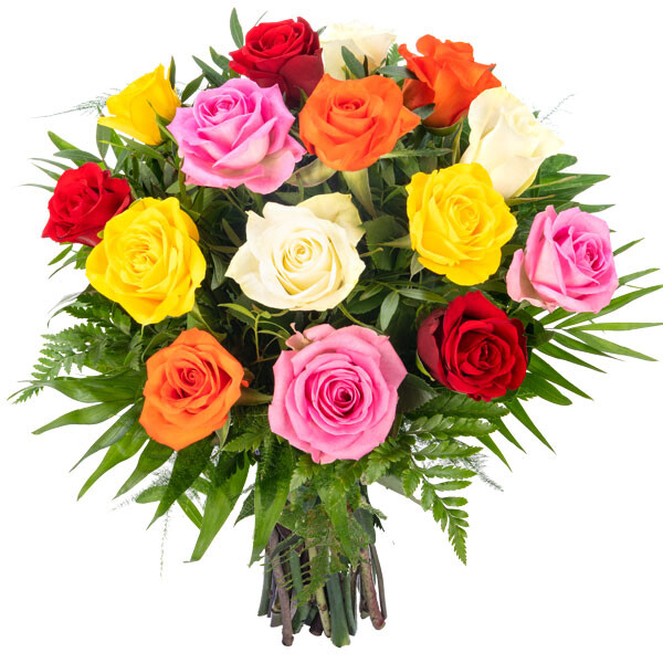 Bouquet of mixed coloured roses