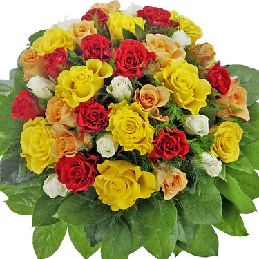 Bouquet of mixed coloured roses