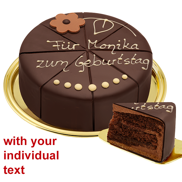 Dessert Sacher Cake with an Individual Text