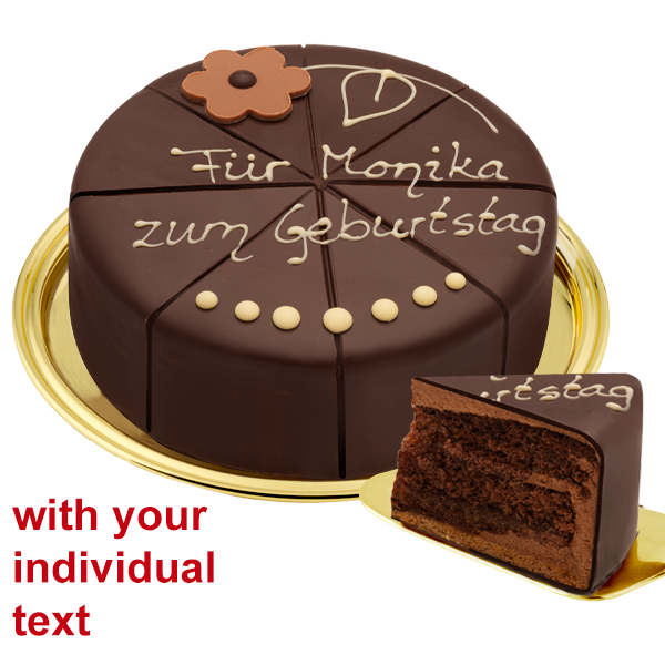 Dessert Sacher Cake with an Individual Text