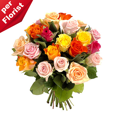 Bouquet of mixed coloured roses