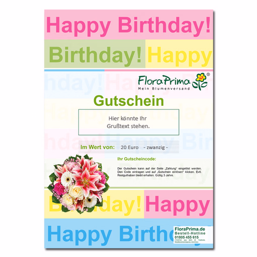 Digitaler Blumengutschein „Happy Birthday“