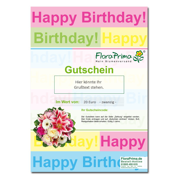 Digitaler Blumengutschein "Happy Birthday"