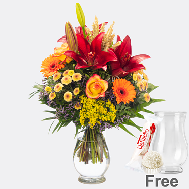 Flower Bouquet Herbstsonne with vase & Ferrero Raffaello