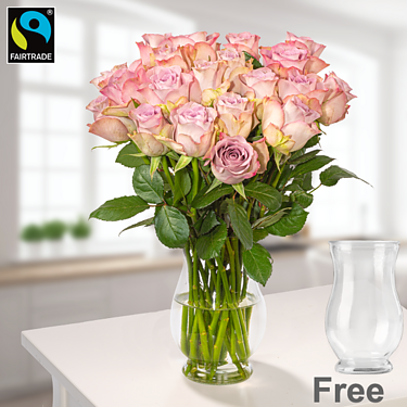 20 light pink Fairtrade roses in a bunch with vase