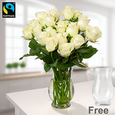 Bunch of  20 white Fairtrade roses with vase