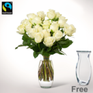 Bunch of  20 white Fairtrade roses with Vase