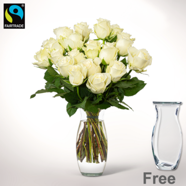 freshly tied Bunch of 20 white Fairtrade roses with Vase