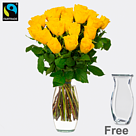 20 yellow Fairtrade roses in a bunch with vase
