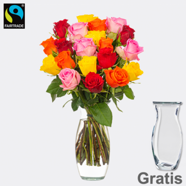 frisch gebunden Bunte Fairtrade Rosen im Bund