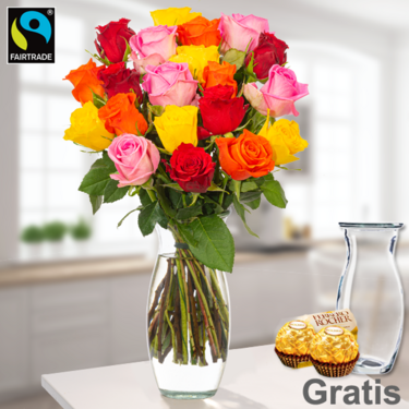 frisch gebunden Bunte Fairtrade Rosen im Bund