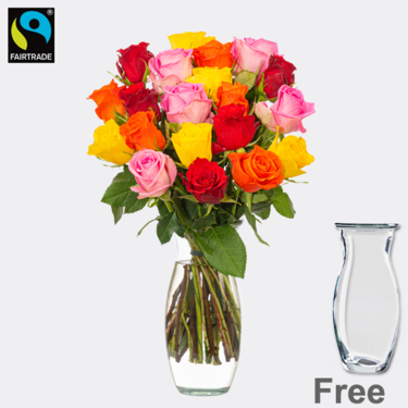 freshly tied Mixed Fairtrade roses in a bunch