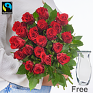 Red Fairtrade roses in a bunch with Vase