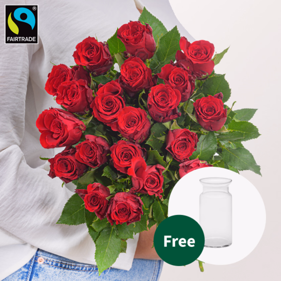 Red Fairtrade roses in a bunch