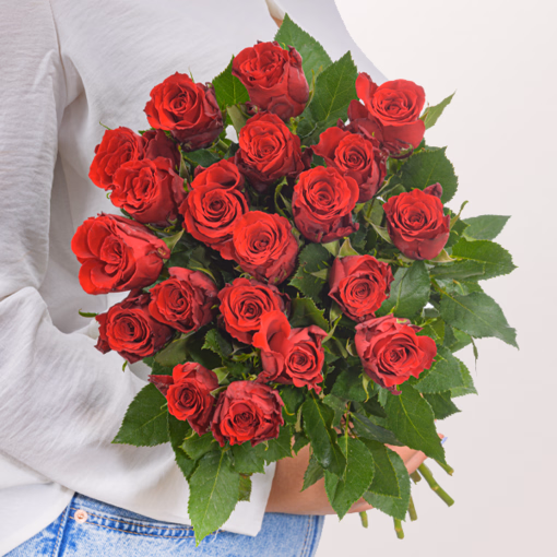 Red Fairtrade roses in a bunch