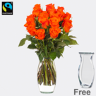 Orange Fairtrade roses in a bunch with Vase