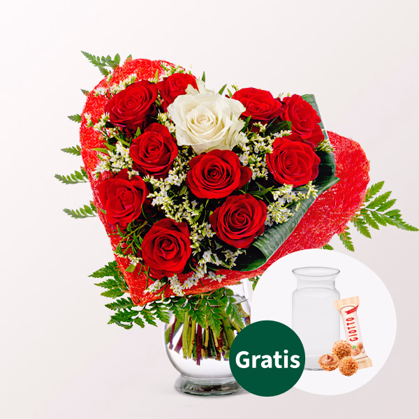 Rosenstrauß Romeo mit Vase & Ferrero Giotto