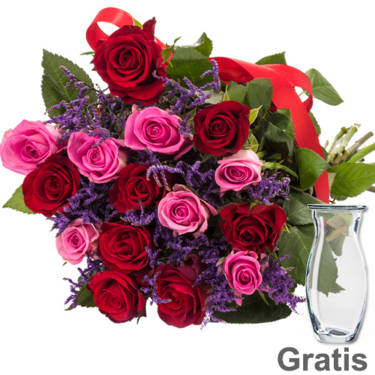 15 Rosen mit Limonium 15 Rosen mit Limonium