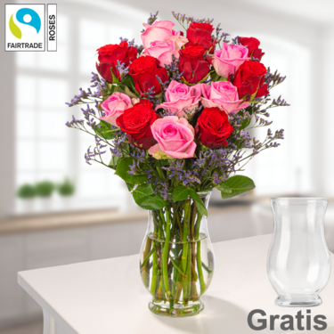 15 Rosen mit Limonium 15 Rosen mit Limonium