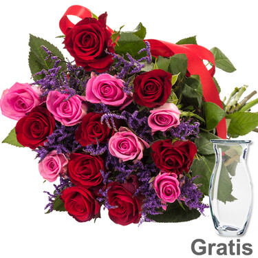15 Rosen mit Limonium 15 Rosen mit Limonium