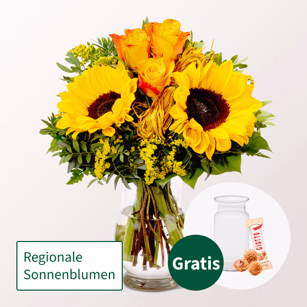 Blumenstrauß Vincent mit Vase & Ferrero Giotto 3er