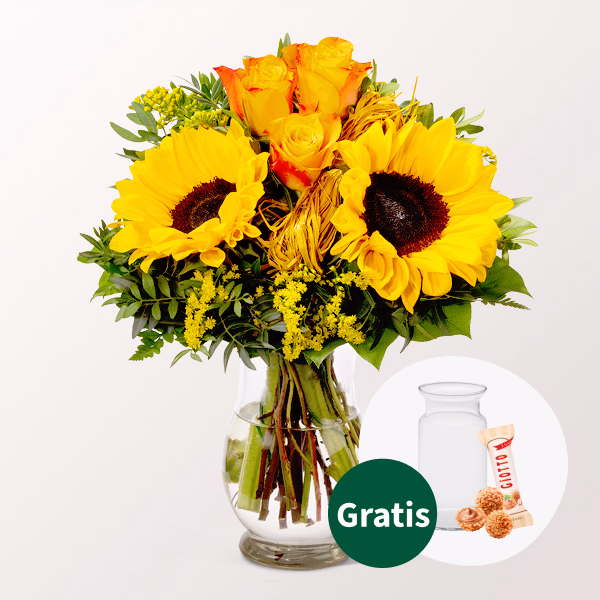 Blumenstrauß Vincent mit Vase & Ballon-Stecker & Ferrero Giotto