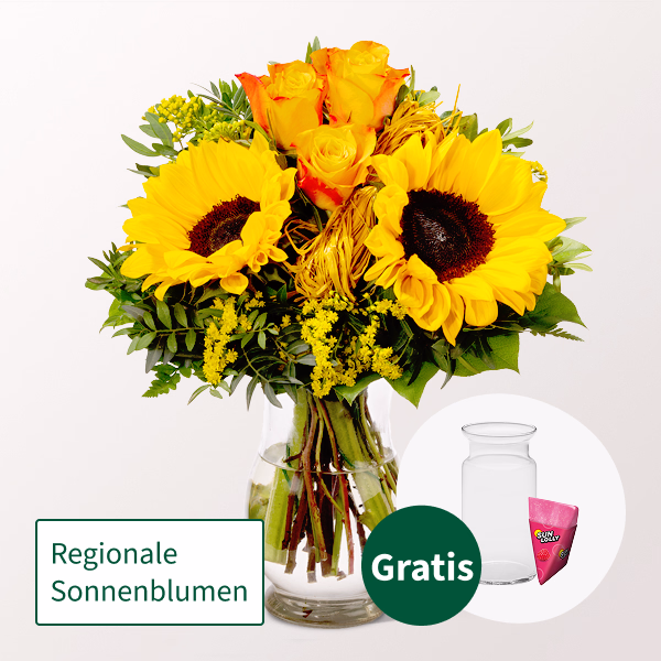 Blumenstrauß Vincent mit SunLolly Himbeere & Vase