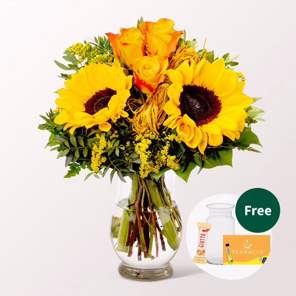 Flower Bouquet Vincent with vase & 3 Ferrero Giotto & Teaballs