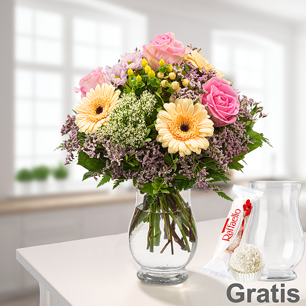 Blumenstrauß Ballade mit Vase & Ferrero Raffaello