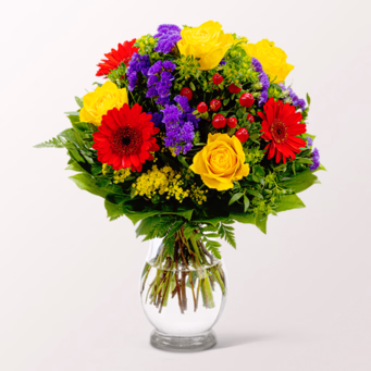 Blumenstrauß Blütenfee mit SunLolly Himbeere & Vase