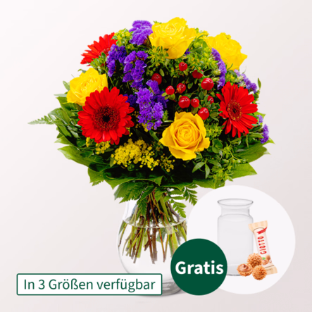 Blumenstrauß Blütenfee mit Vase & Ferrero Giotto 3er