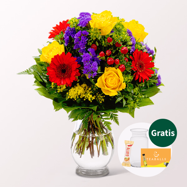 Blumenstrauß Blütenfee mit Vase & Ferrero Giotto 3er