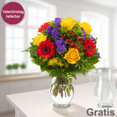 frisch gebunden Blumenstrauß Blütenfee mit Vase